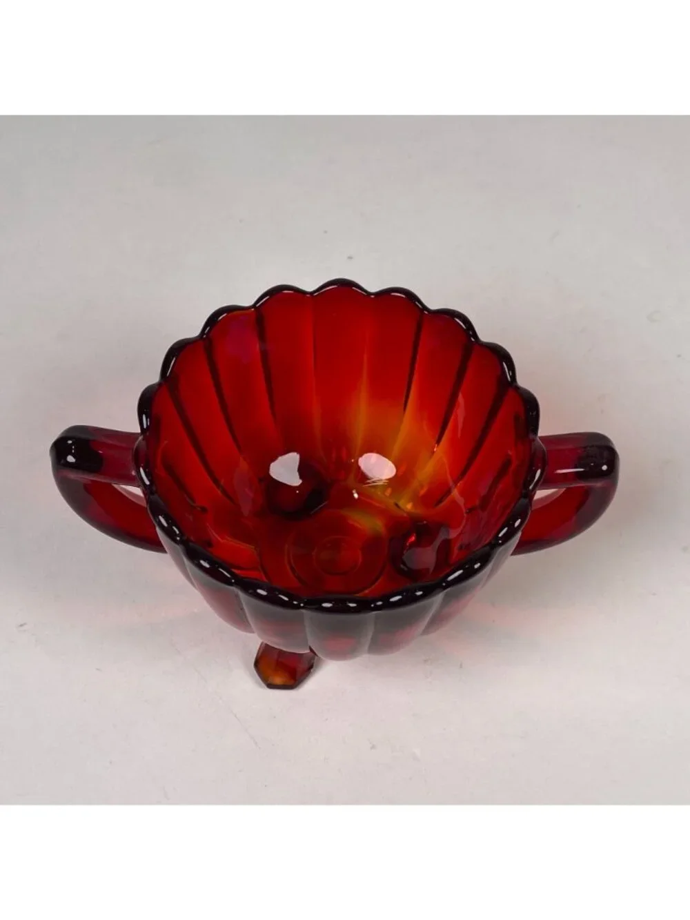 Vintage Imperial Glass Amberina Ruby Red Sugar Bowl Open Footed with Handles